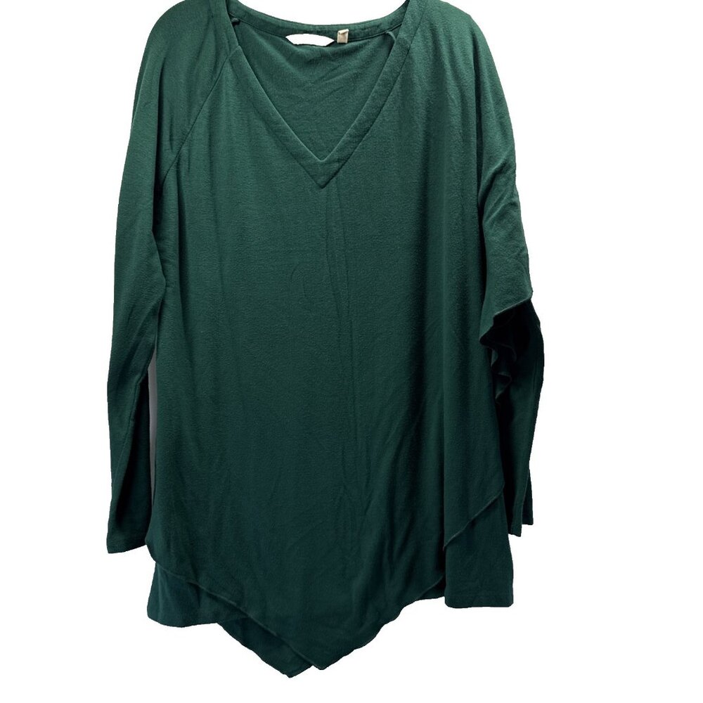 Soft Surroundings Women's Tunic Top Size M Solid Green Asymmetrical Long Sleeves